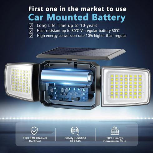 Sensor,3 270 Control,IP65 3 (2 Packs) Solar Security Light Outdoor,Solar Flood Light with Active Motion Heads Wide