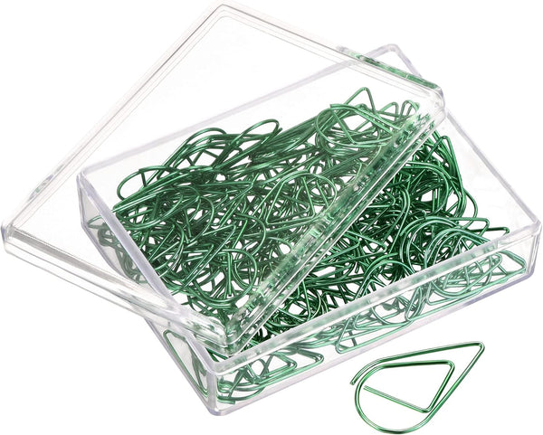 MECCANIXITY Cute Drop-Shaped Paper Clip Decorative Bookmarks with Box 1 Inch Green for Organizing Office Home, Pack of