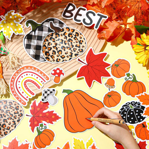 Pasimy 86 Pcs Fall Bulletin Board Decorations - Thanksgiving Classroom Cardboard Cutouts for Autumn Decor