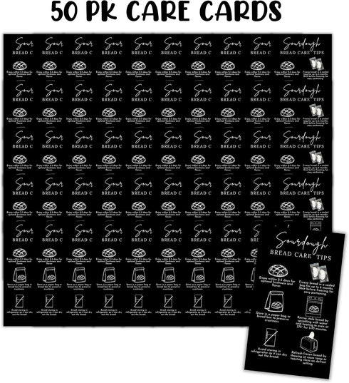 Lashicorn 50pk 2x3.5 Sourdough Bread Care Instructions Cards Tips and Tricks Minimalist Black Starter Kit Farmers