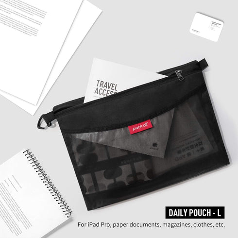 Pack of 3 Water-resistant Material Zipper Pouch Set, Mesh Zipper Bags for Storage (Black)