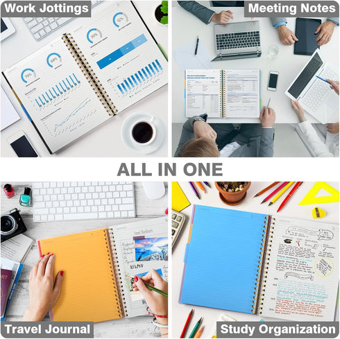 Spiral Notebook, 8.5" x 11", 5 Subject College Ruled with Removable Dividers, 300 Pages for Work School