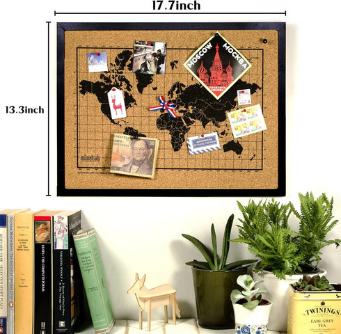 Black Cork Board Bulletin Board 17.7"X 13.3" Oak Wood Finish Frame for Office Home School Wall