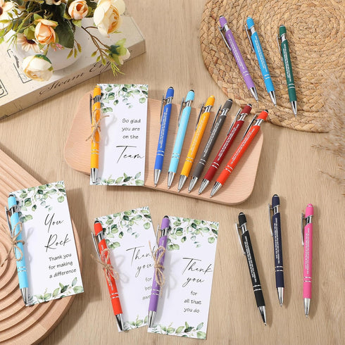 Qilery 24 Sets Employee Appreciation Gifts - School Staff Gifts, Thank You Gifts, Green Leaves Greeting Cards, Stylus