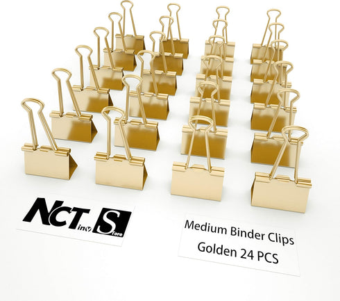 Binder Clips Medium Metal Clamp, 1-1/4 in (1.25 inch), Gold, 24 Count