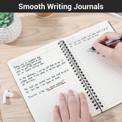 EUSOAR Students Ruled Spiral Notebook, A5 3 Packs 5.5"X8.3" 120 Pages Lined Writing Journal, Green Cover