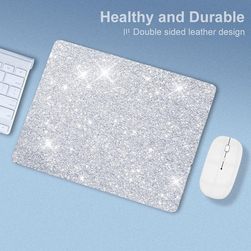 Mouse Pad Diamond Silver Glitter Sparkle, Bling Desk Accessories Gaming Rubber Pads for Laptop