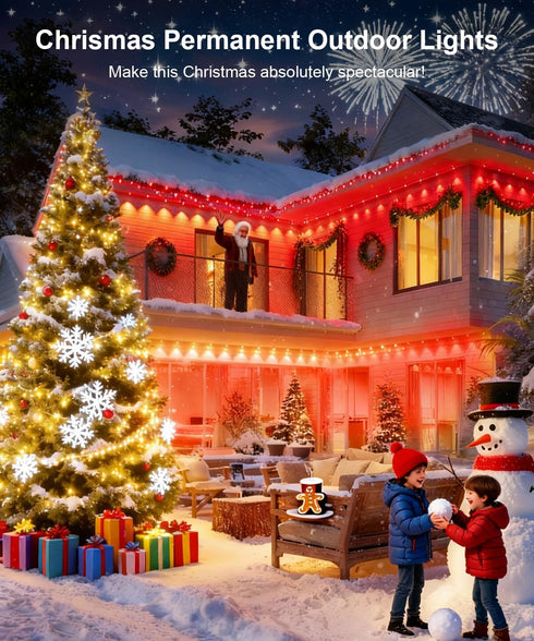 100ft 16 IP67 Nexillumi Permanent Outdoor Lights for House, Smart RGB LED Lights Outside with Million DIY Colors