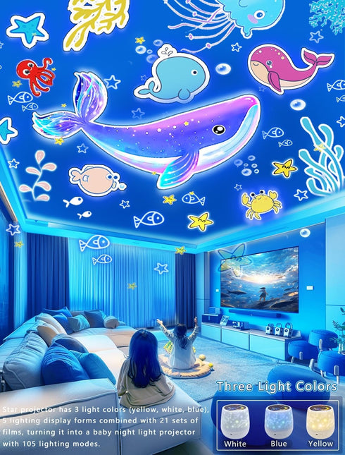 Eigther 21 Sets 360 Projector Night Light for Kids + of Films, Night Light Projector for Bedroom, Ceiling, Kids Star