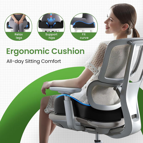 A-Pce Seat Cushion-Large Memory Foam Cushion for Office Chair-Sciatica & Lower Back & Coccyx Pain Relief-Coccyx Cushion