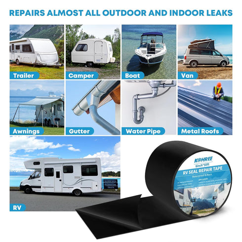 Kohree Butyl Sealant Tape, 6 Inch x 50 Foot Black RV Roof Waterproof Tape, UV & Weatherproof for RV Repair and Sealing