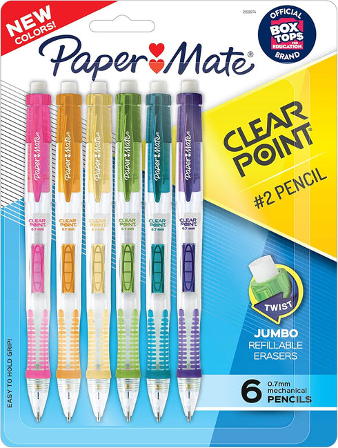 Paper Mate Clearpoint Mechanical Pencils 0.7mm, HB #2 Lead, Office & School Supplies, Assorted Barrel Colors