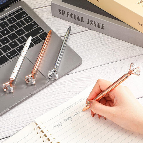 Yexiya 48 Pcs Big Crystal Diamond Pens, Metallic Rhinestones Bling Ballpoint Pens for Women, Bridal Shower Gifts