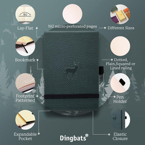 Dingbats* Wildlife A6 Small Reporter Notebook - PU Leather Hardcover, Pocket, Elastic Closure, Pen Holder, Bookmark
