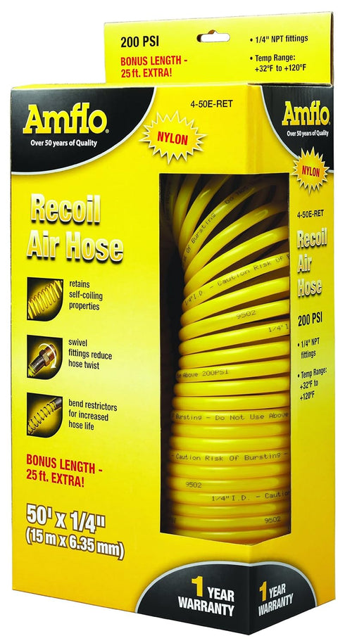 Amflo 4-50E-RET Nylon Recoil Hose, 1/4" x 50'