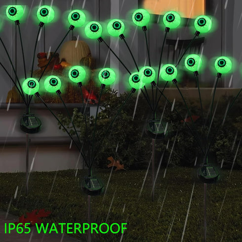 Dazzle Bright Halloween Decorations Outdoor, 2 Pack 12LED Solar Eyeball Pathway Lights, Scary Waterproof Green Firefly
