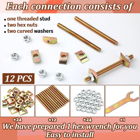 12 Set Countertop Fasteners Connector 5/16" x 3-1/2" Butcher Block Hardware Table Joint Connector Kit