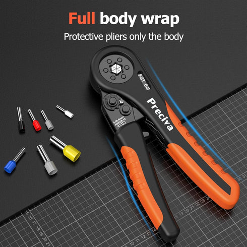 Preciva Hexagonal Ferrule Crimping Tool, AWG 28-7 Adjustable Ratcheting Wire Crimping Plier