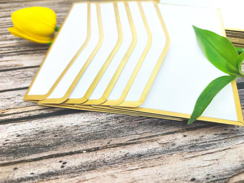 White Pearlescent Paper Envelopes, 3.5 x 5.1, with Gold Border Decoration, Luxurious for Wedding & Party Invitations