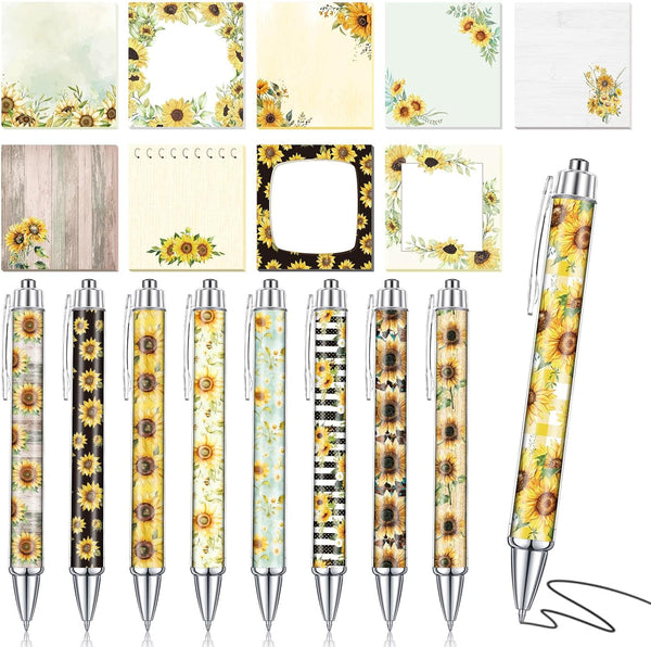 Saypacck 18 Pcs Sunflower Desk Accessories, 9 Pads Cute Sticky Notes, 9 Kawaii