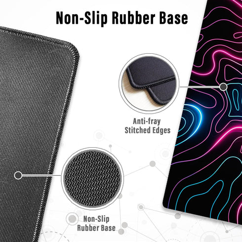 Ovenbird Gaming Mouse Pad with Stitched Edges, Extended XL Topographic Map Pink Mouse Pad
