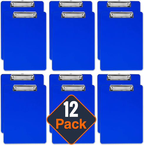 Blue Plastic Clipboard with Low Profile Clip (Pack of 12) - Letter Size Clipboard for Boys and Girls, Cute Aesthetic