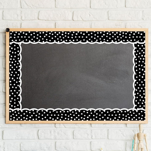Whaline 65.6ft Dot Bulletin Board Borders, White Black Dot Die-Cut Rolled Trim for School Office Decoration