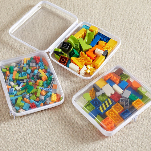 4PCS Large Clear Hard Shell Zipper Case, Makeup Organizer & Toy Storage Bag for Lego Bricks, Diaper Pouches, Cosmetic