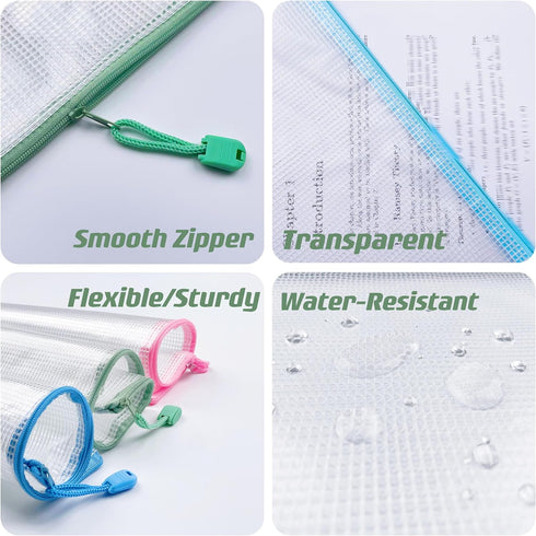 Oaimyy 16Pcs Mesh Zipper Pouch Document Folders, Plastic Zip File Bags for School Office Supplies, Travel Organizing
