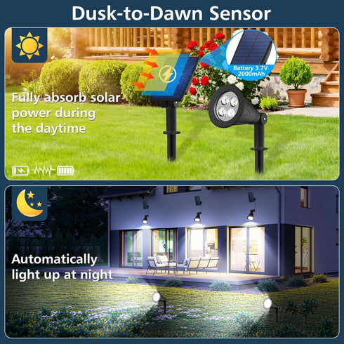 6000K, 9.8ft IP65 2 Pack T-SUNUS Christmas Solar Powered LED Spot Light White Separated Panel with Cable Waterproof
