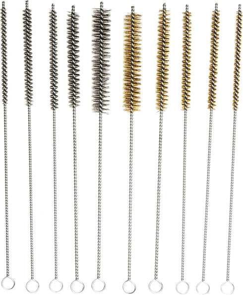 10-Piece Tube Cleaning Brush Kit for Tubes, Cylinders, and Narrow Spaces | Brass Wire Bore Brushes & Stainless Steel