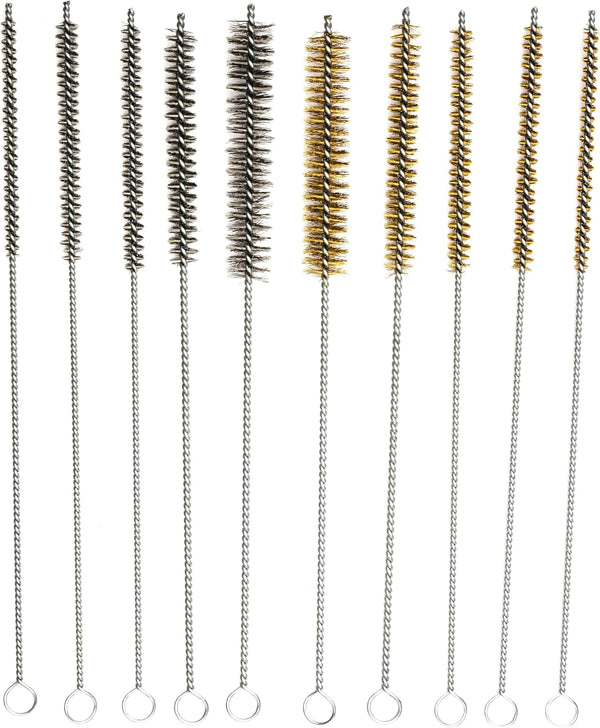 10-Piece Tube Cleaning Brush Kit for Tubes, Cylinders, and Narrow Spaces | Brass Wire Bore Brushes & Stainless Steel