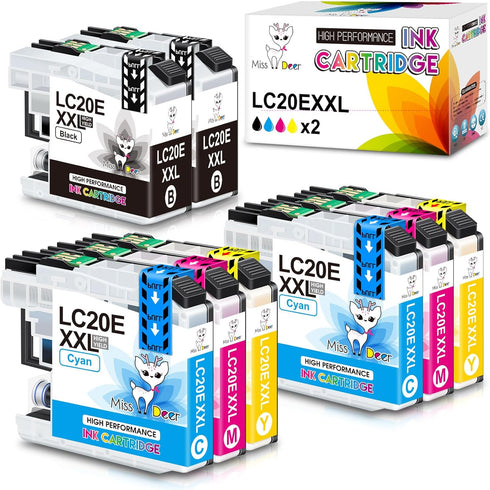 Miss Deer LC20E XXL Ink Cartridge Ultra-high Capacity Compatible Replacement for LC20EBK LC20EM LC20EC LC20EY Brother