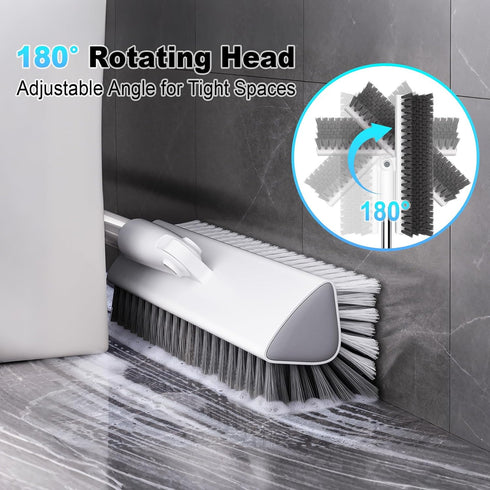 Floor Scrub Brush with Long Handle, Heavy-Duty Stiff Bristles, V-Shape Floor Scrubber Brush for Tile, Concrete & Grout