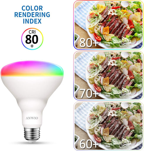 ANWIO Smart Light Bulb BR30 RGB Color Changing LED, WiFi Dimmable Multicolor E26 Base, 1300 Lumen 2 Pack