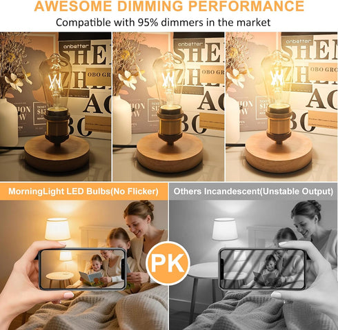6 Pack Dimmable Bulbs 60 E26 Bulbs 60 2700K, ST58 Bulb 6W 600LM MorningLight Vintage LED Edison Watt, LED Edison Watt