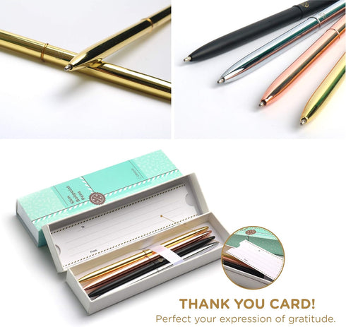 Oriday Ballpoint Pen Set of 4 - Sleek Slim Planner Pens in Black Ink, Metal Ball Point, Gift Box for Women, Wedding,