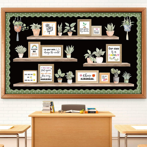 Pajean Bookshelf Bulletin Board Plant Motivational Positive Classroom Decoration Greenery Potted Cutouts