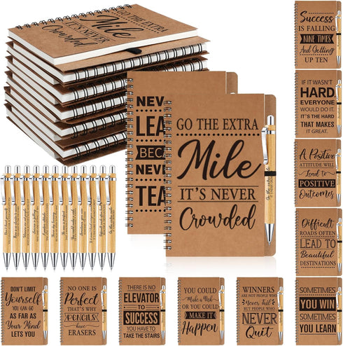 Geyoga 72 Pcs Employee Appreciation Gifts Set, Inspirational Spiral Kraft Notebooks with Motivational Bamboo Pens.