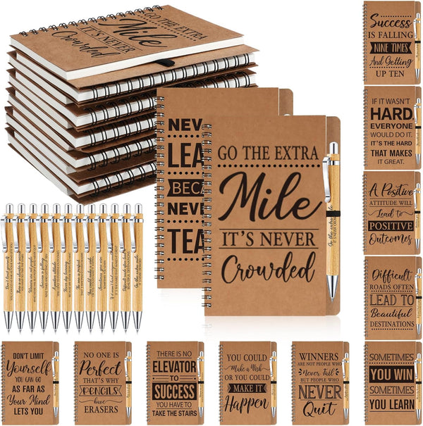 Geyoga 72 Pcs Employee Appreciation Gifts Set, Inspirational Spiral Kraft Notebooks with Motivational Bamboo Pens.