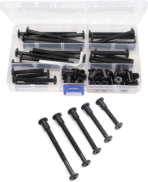 binifiMux 50pcs M6x35/45/55/65/75mm Black Zinc Plated Hex Drive Socket Cap Bolts Assortment Kit for Furniture