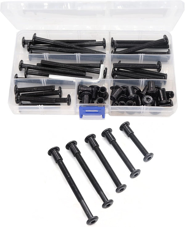 binifiMux 50pcs M6x35/45/55/65/75mm Black Zinc Plated Hex Drive Socket Cap Bolts Assortment Kit for Furniture