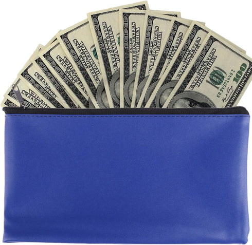 Bank Bag Money Pouch, Leatherette Security Deposit Bags, Utility Zipper Bags, 11x6 inch, 4 Pack, Blue