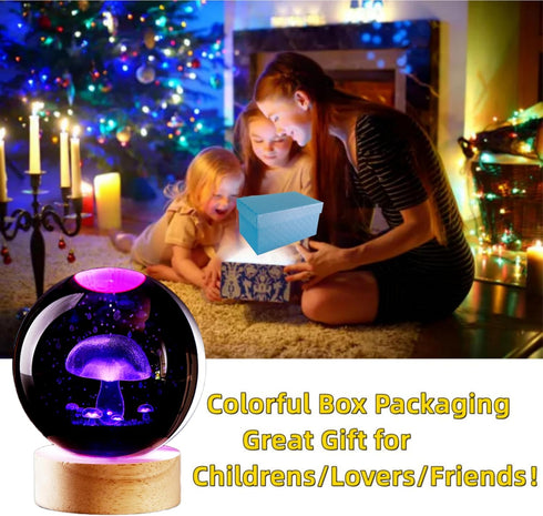 Conalisk 3D 16 Dimmable Mushroom Crystal Ball Lamp, Lifelike LED Mushroom Night Light, Colors Changing Light, Remote
