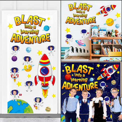 Outer Space Bulletin Board Classroom Decorations Set - Galaxy Planet, Spacecraft, Astronaut Paper Cutouts for