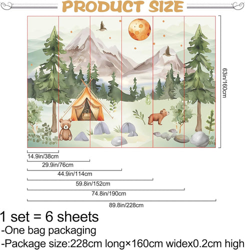 63x89.8inch 3D AM AMAONM Large Watercolor Mountain Landscape and Forest Pine Tree Wallpaper Peel and Stick Animals Wall