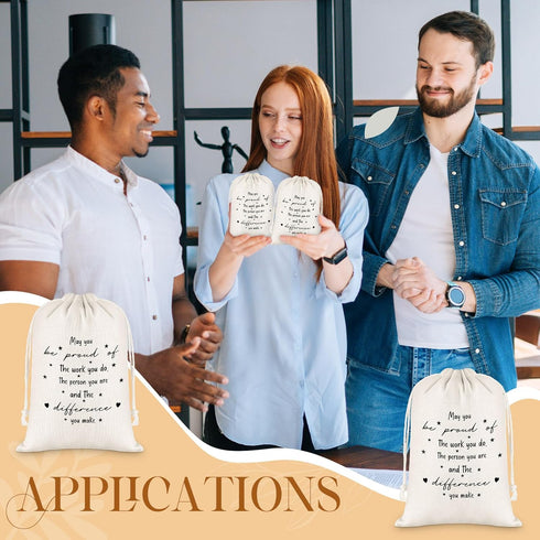 Yeaqee 12 Sets Employee Appreciation Gifts - Motivational Burlap Bags, Wood Ballpoint Pens & Thank You Cards