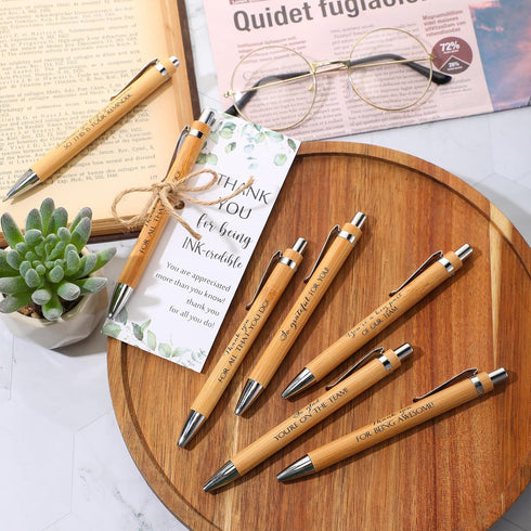 Fulmoon 120 Set Employee Appreciation Gifts with Thank You Bookmark Cards, Bamboo Pens, and May You Be Proud Sign for