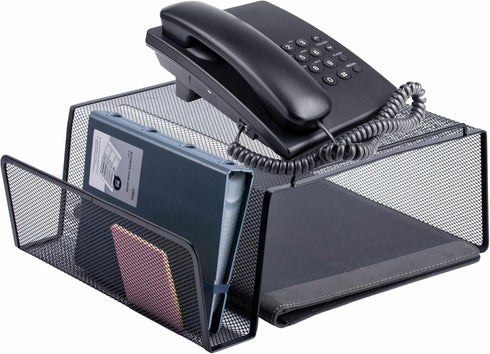 Lorell 11.1" 10.1" 5.3", Mesh Steel Office Phone Stand for Desk, Angled with Storage Slot, x x Black