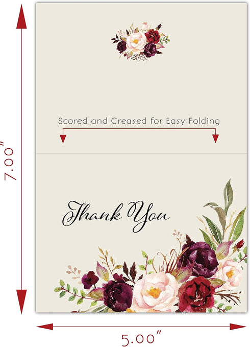 MPC Brands (50, Funeral Thank You Cards - Sympathy Bereavement Thank You Cards With Envelopes - Message Inside Rose)